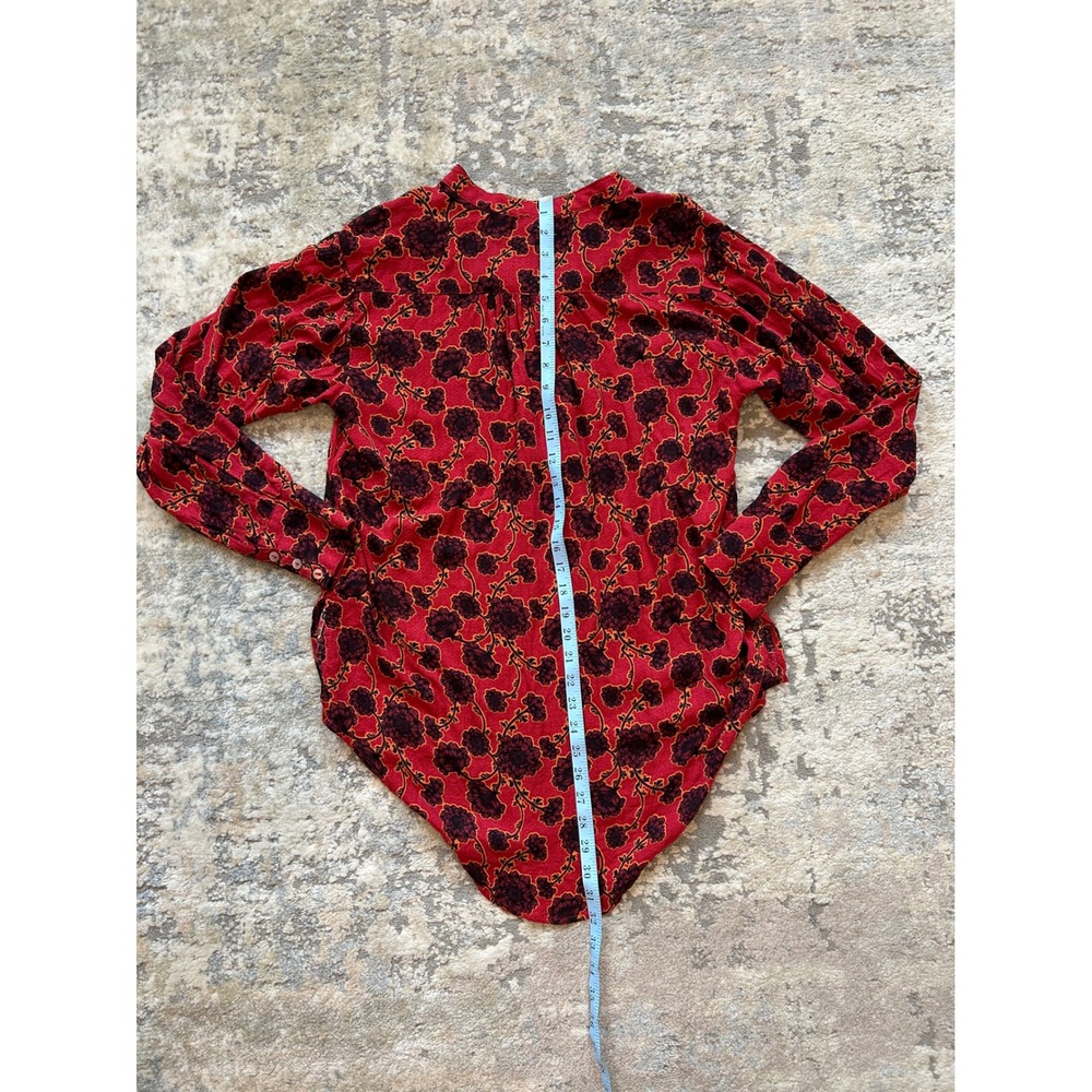 Free People Mia Tunic Red floral longsleeve tie front blouse XS - Picture 5 of 6
